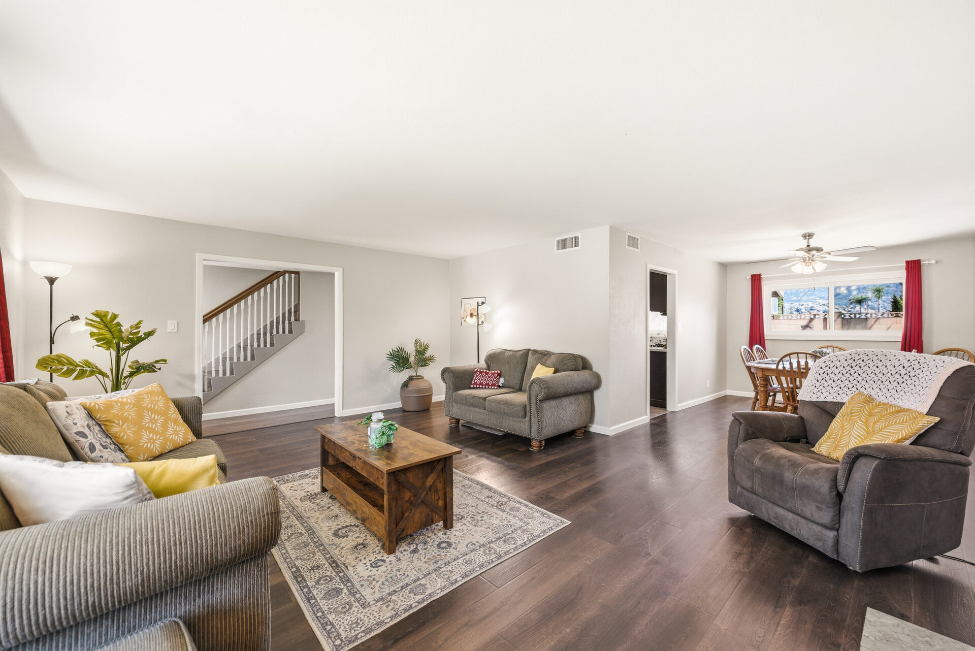 Living room opening to dining area