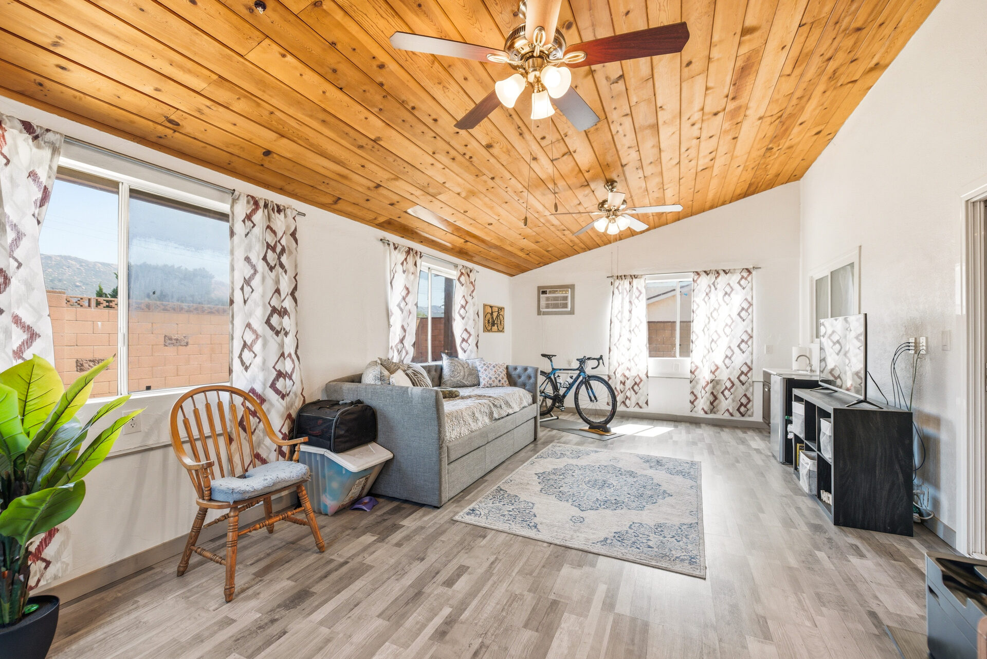 Enclosed patio with cedar wood ceiling